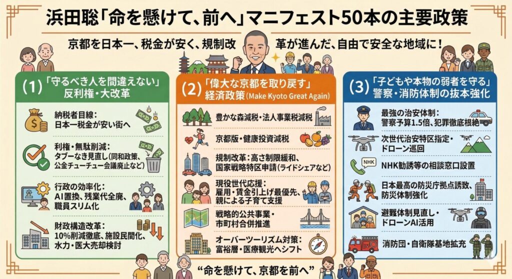 浜田聡「命を懸けて、京都を前へ」マニフェスト